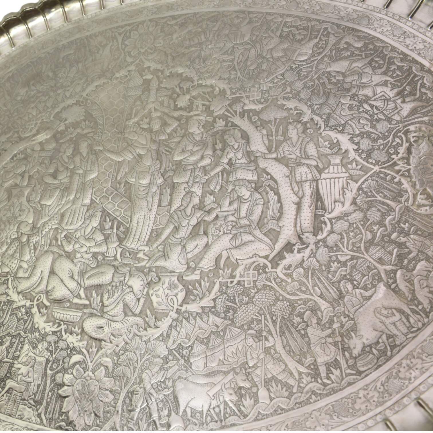 Oversized Middle Eastern Silver-Plated Coffee Tray-4