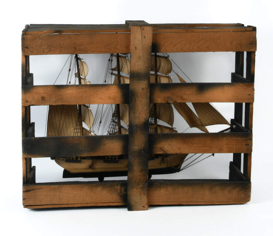 Model Ship in Crate Statue-3