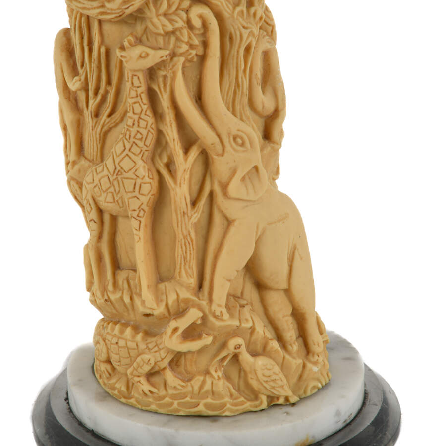 Carved Resin Faux Tusk Sculpture with Troop of Wildlife-7