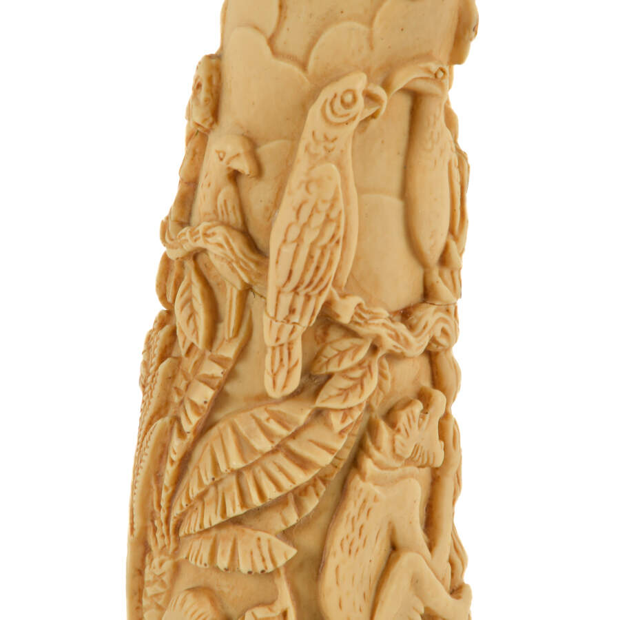 Carved Resin Faux Tusk Sculpture with Troop of Wildlife-6