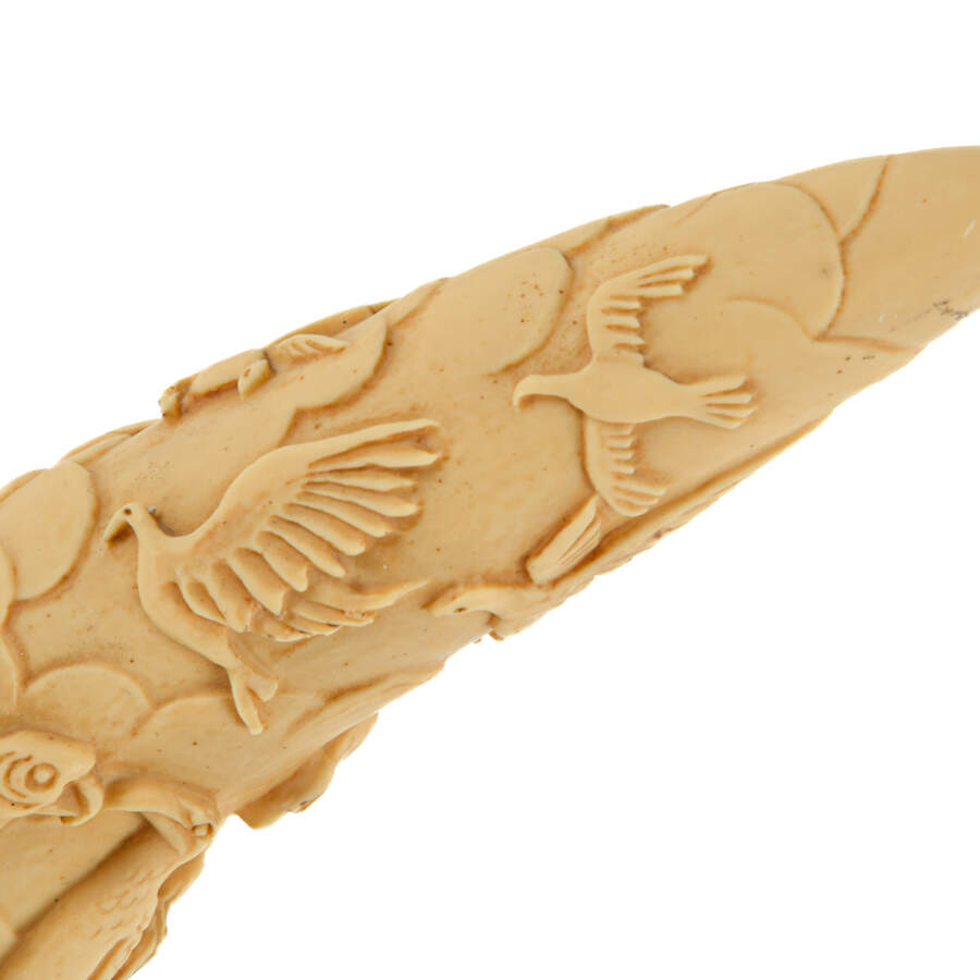 Carved Resin Faux Tusk Sculpture with Troop of Wildlife-5