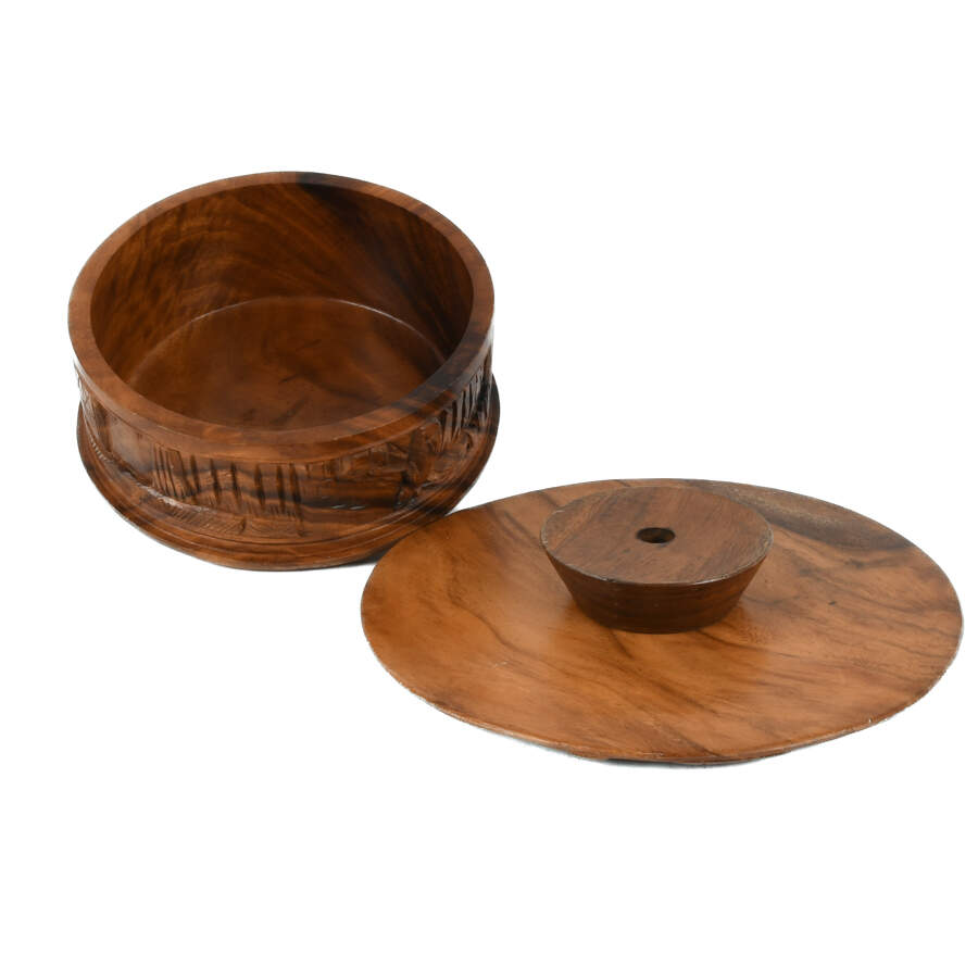Monkey Pod Wood Carved Dome Top Landscape Cake Stand-6