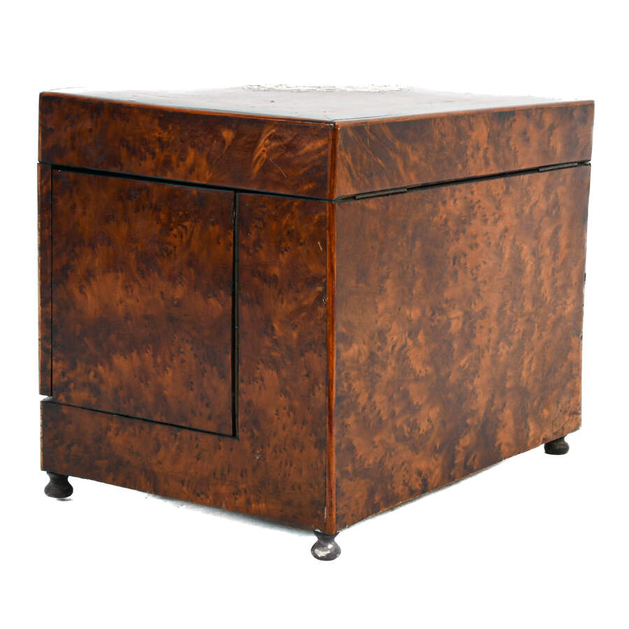 French Burlwood Liquor Tantalus Inlaid Bar with Decanters and Cordials-4