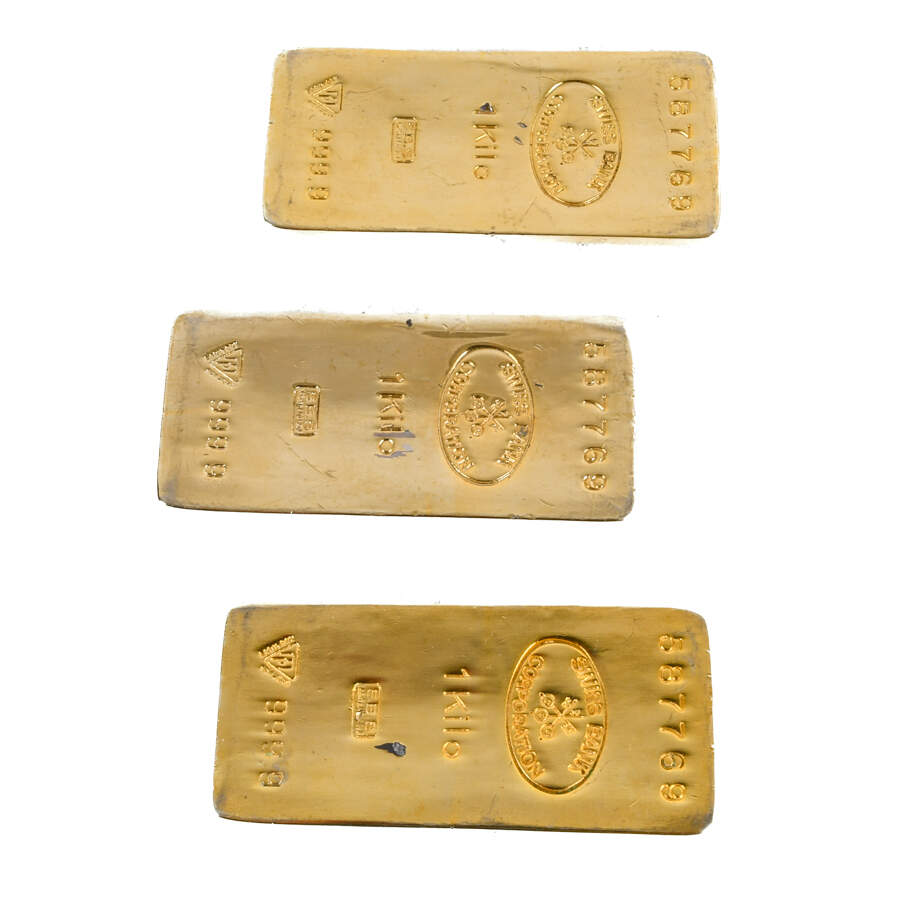 Lot of Three Gold Swiss Bank Corp Paperweights-2