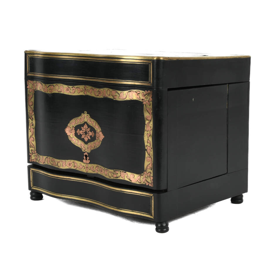 Antique 19th Century French Liquor Tantalus Ebonized and Inlaid Bar-2