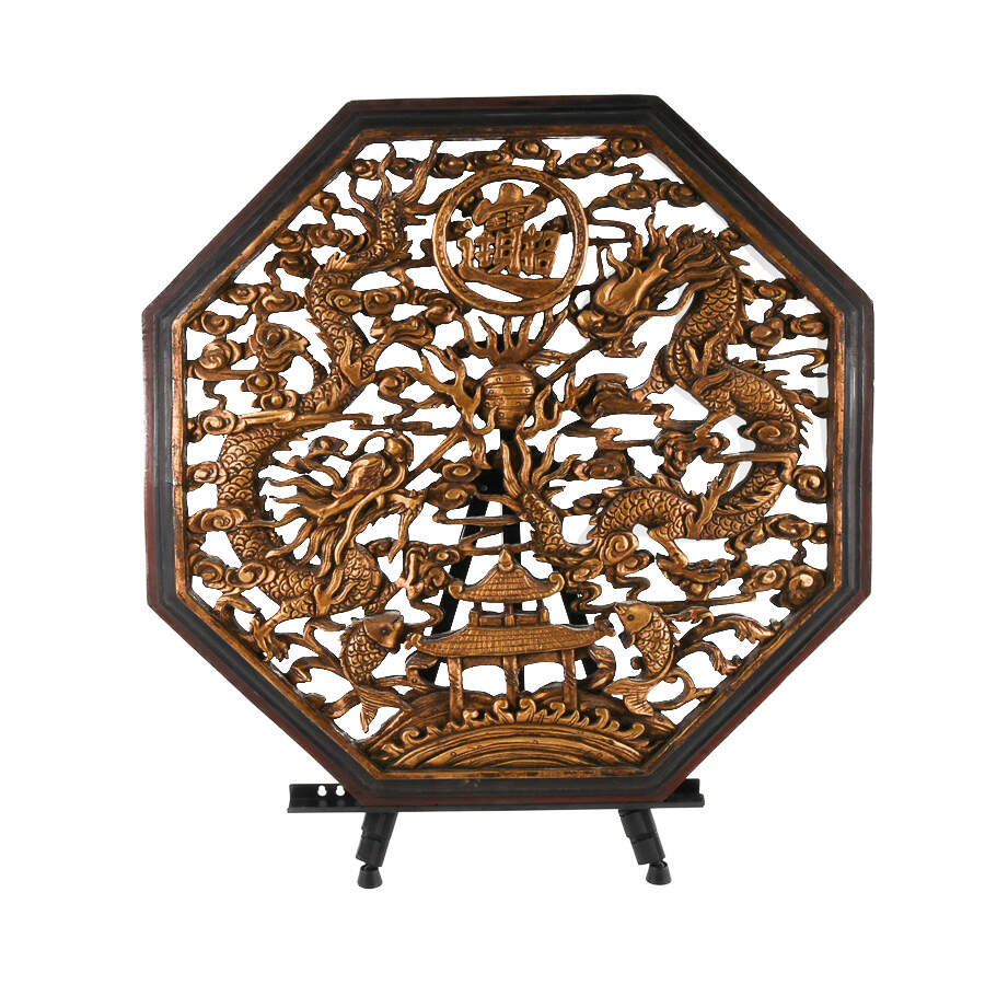 Octagon Carved Wood Asian Wall Art-2