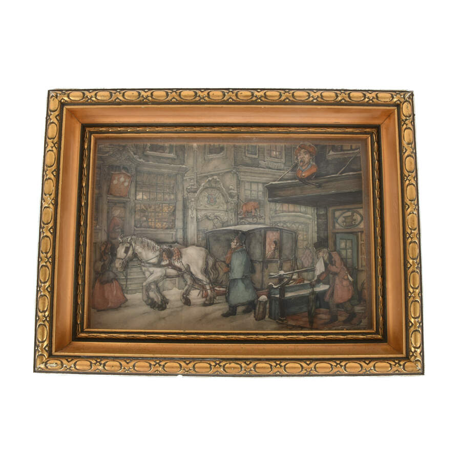 Framed French "Market Morning" Diorama-1