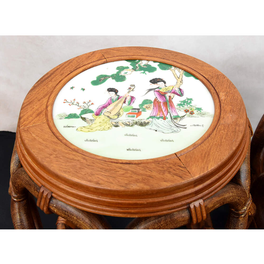 Pair of Bentwood Drum Stools with Inset Porcelain Top-6