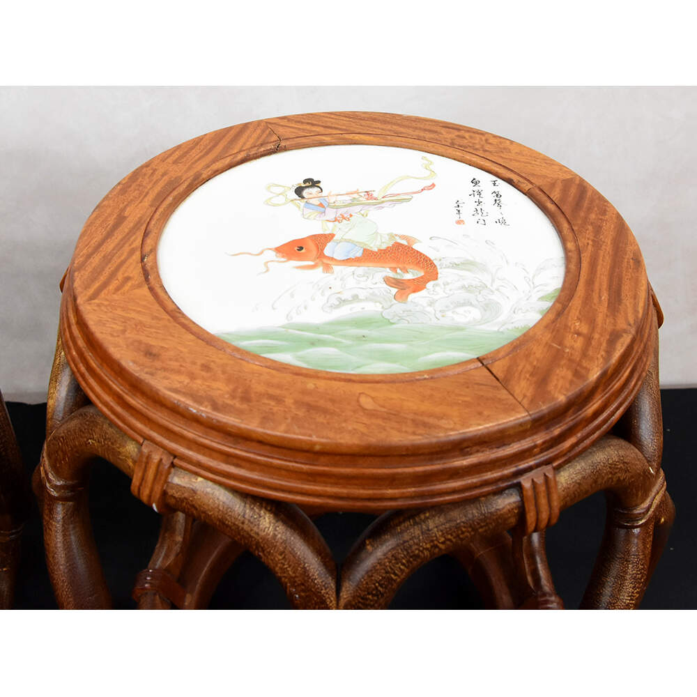 Pair of Bentwood Drum Stools with Inset Porcelain Top-5