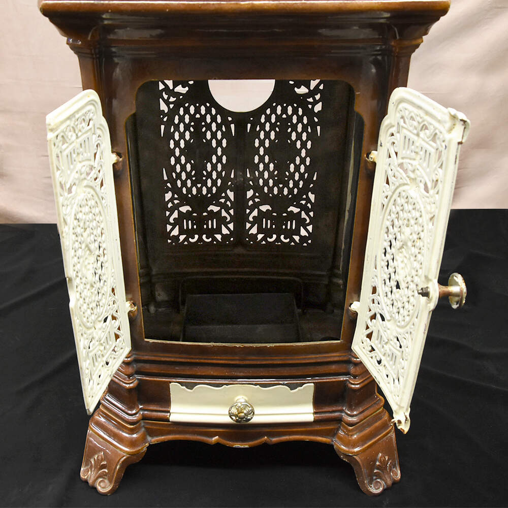 Antique French Calorifère Two-Color Enameled Radiator Stove-5