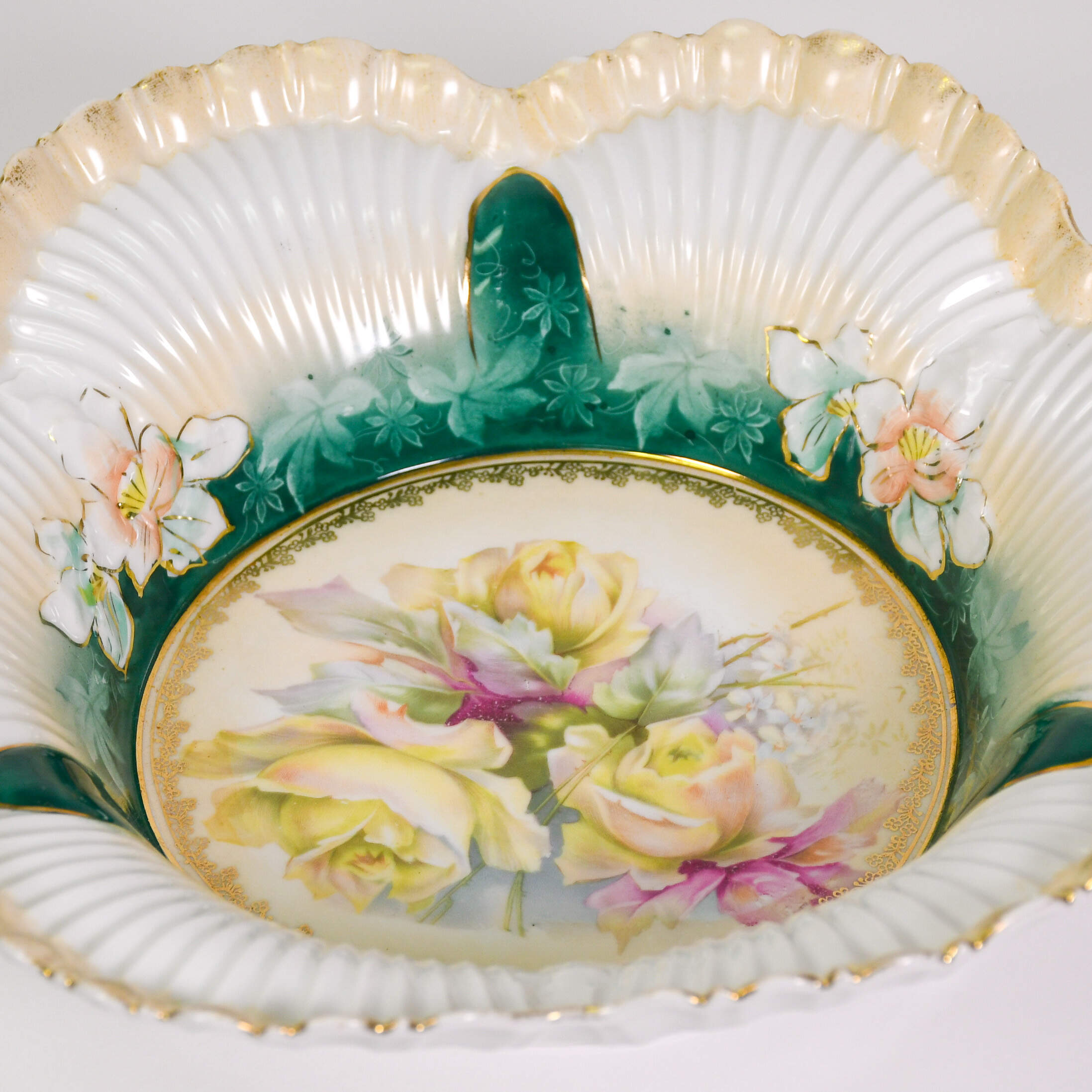 Antique Scalloped Roses Decorative Centerpiece Bowl-4