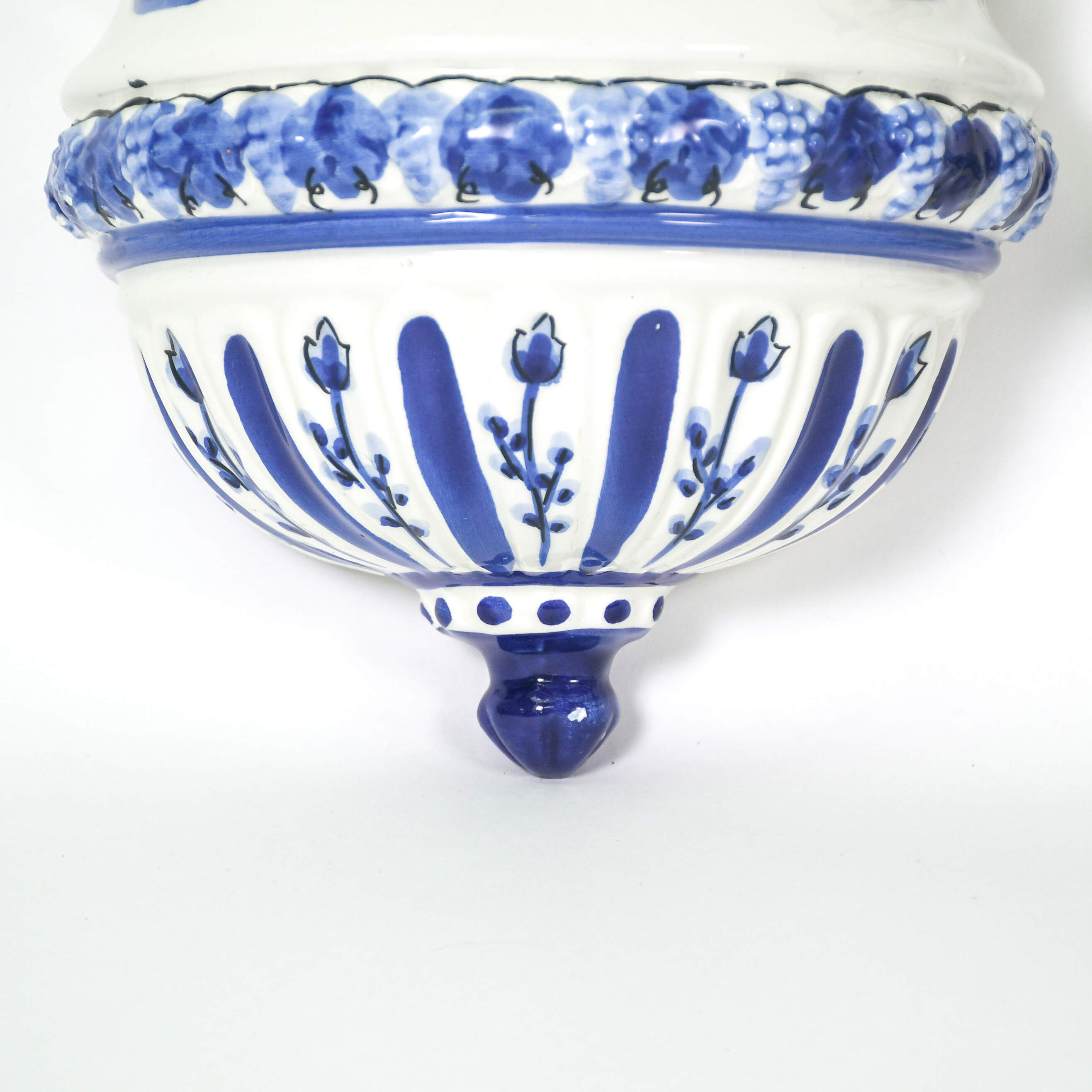 Pair of Ceramic Portuguese Blue and White Grape Motif Wall Pockets-2
