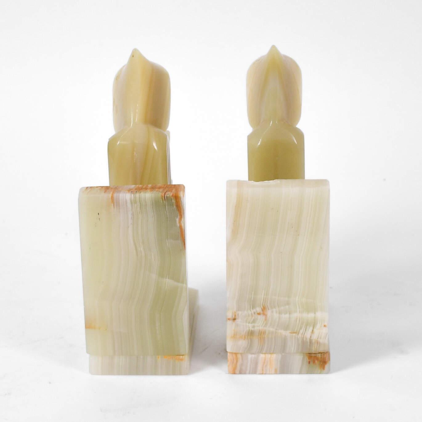 Mid-Century Modern Carved Onyx Monk Bookends-3