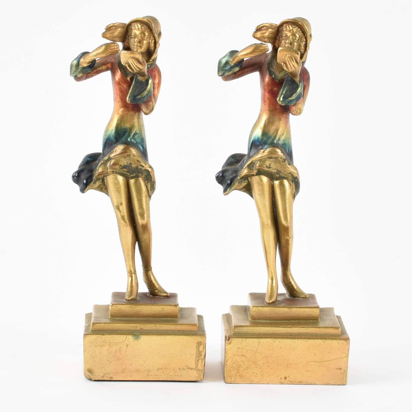 Pair of Art Deco Cold Painted Flapper Bookends-1
