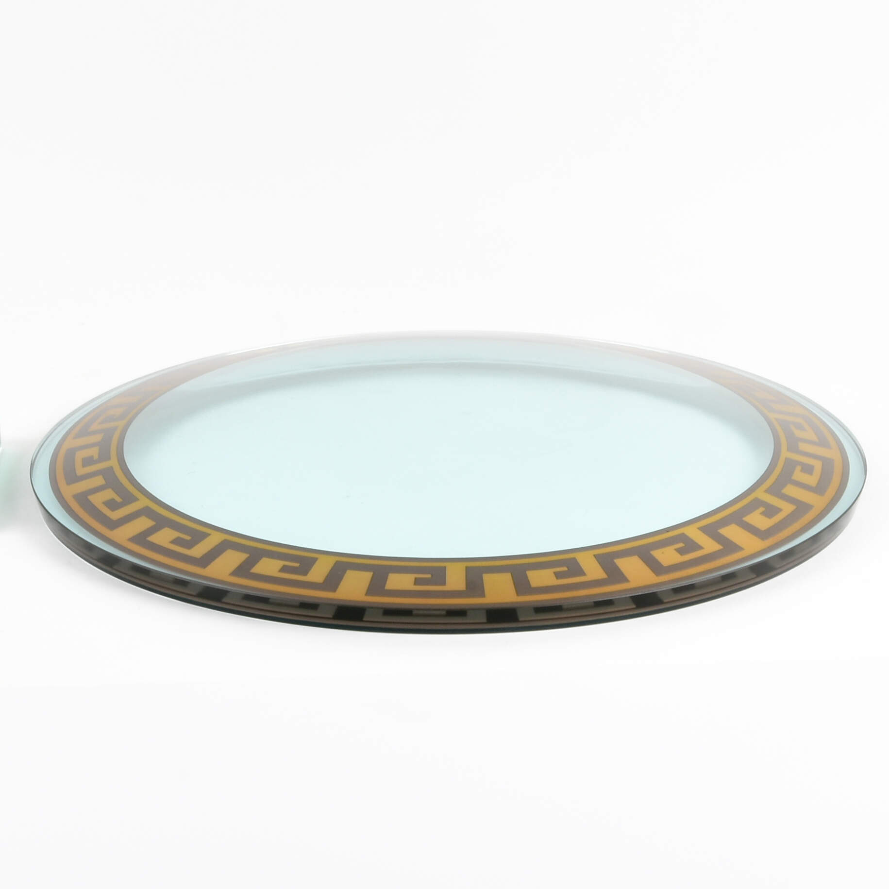 Green Glass Greek Key Bowl with Stand-4