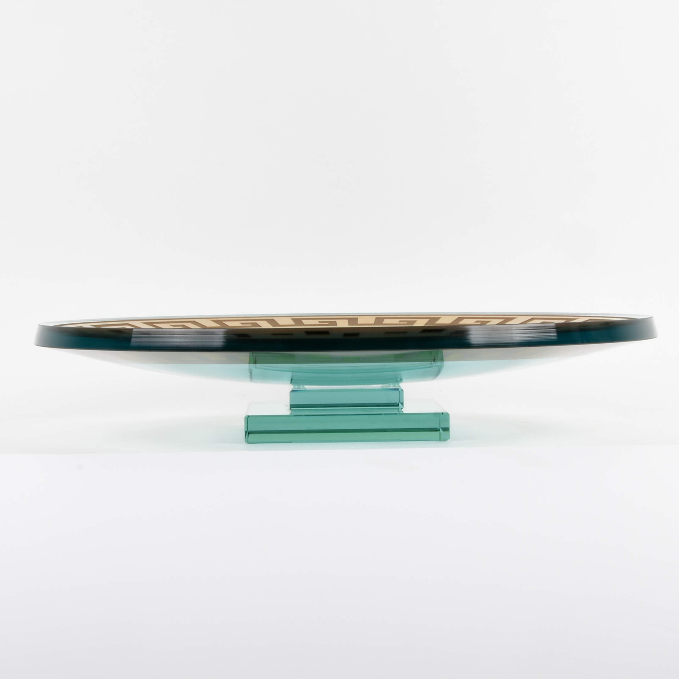 Green Glass Greek Key Bowl with Stand-2