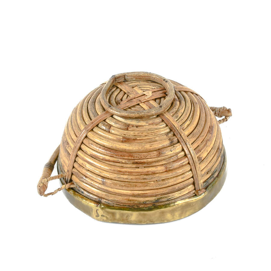 Mid-Century Modern Rattan Brass Trim Handled Basket-6