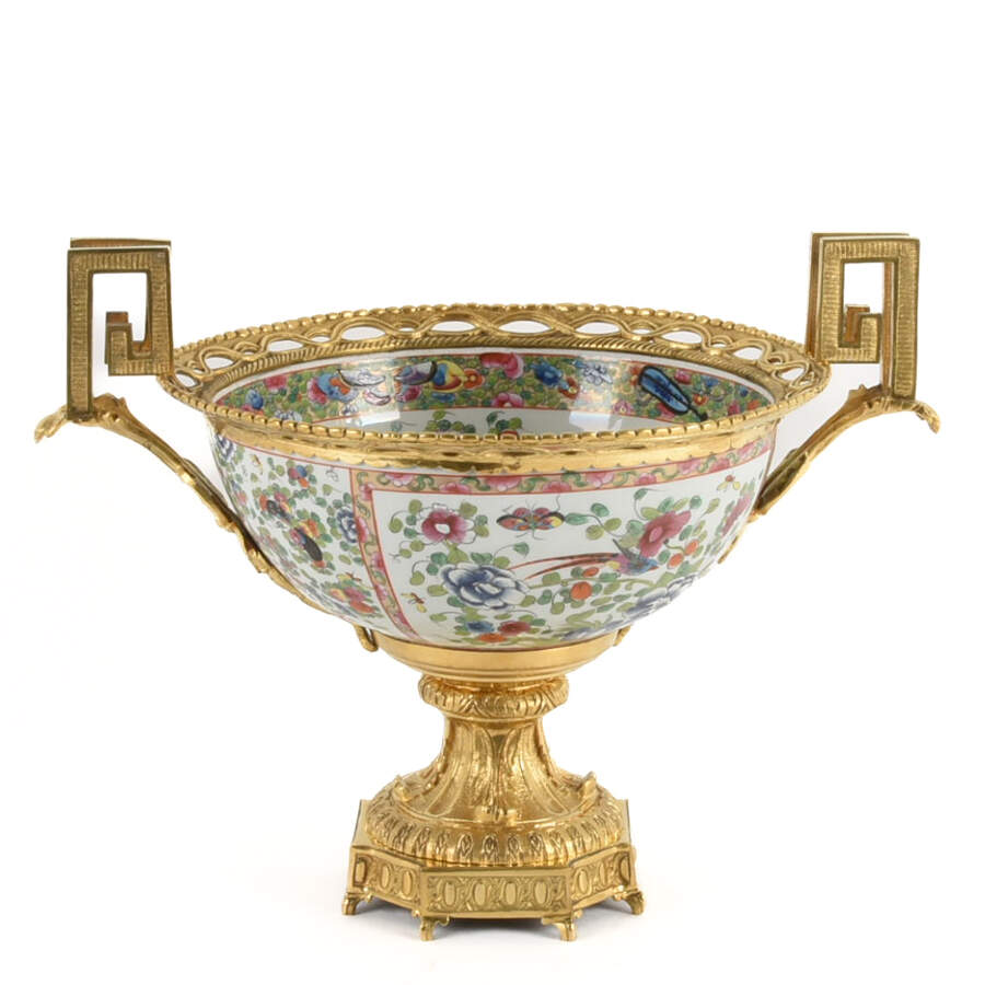 Antique Rose Canton Bronze Pedestal Centerpiece-3