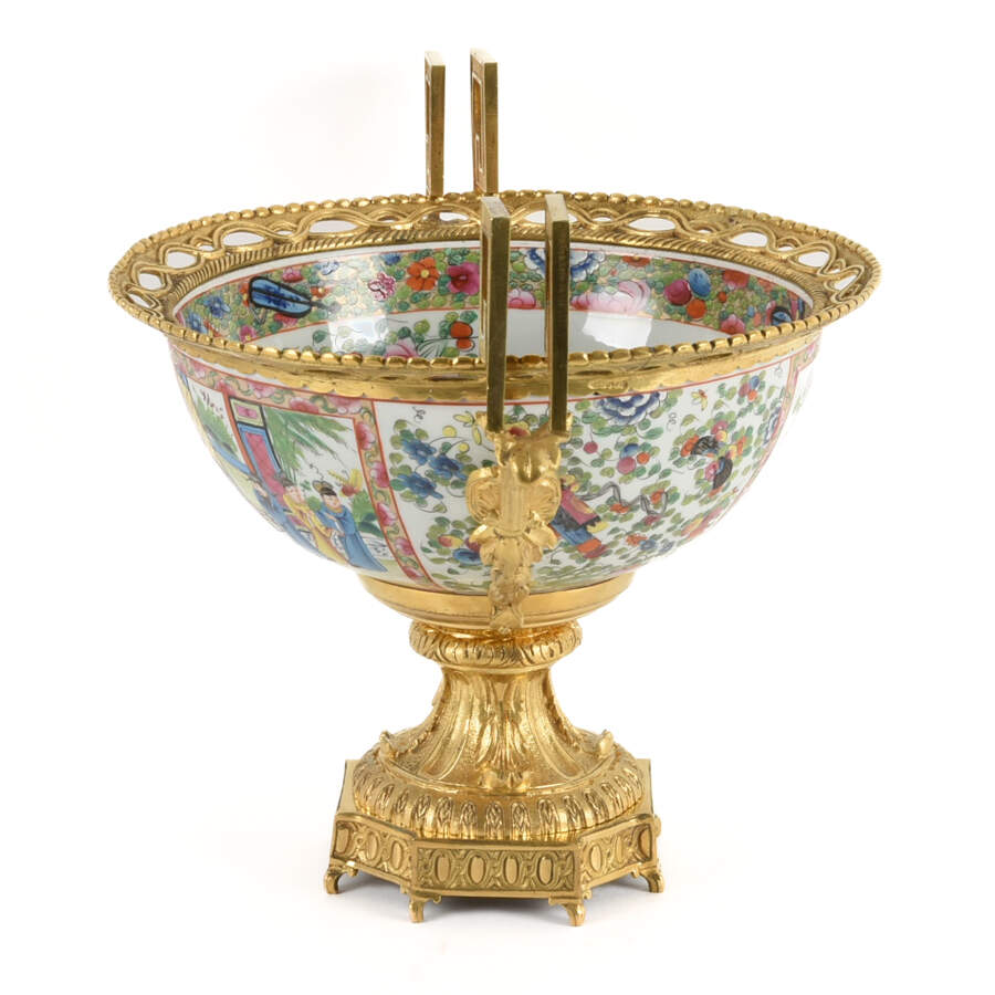 Antique Rose Canton Bronze Pedestal Centerpiece-2