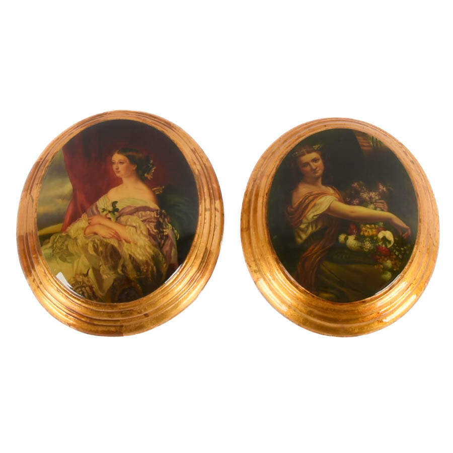 Pair of Glazed Gold Leaf Domed Portrait Plaques-1