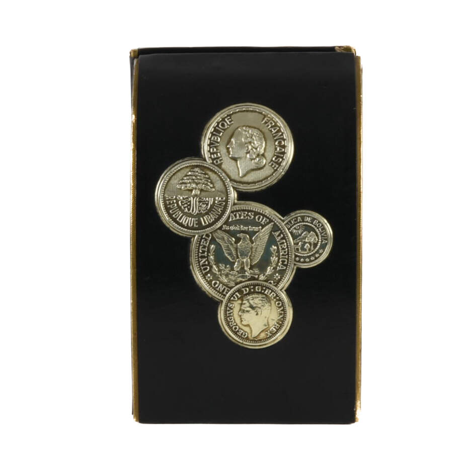 Art Deco Black Leather and Coin Bookends-3