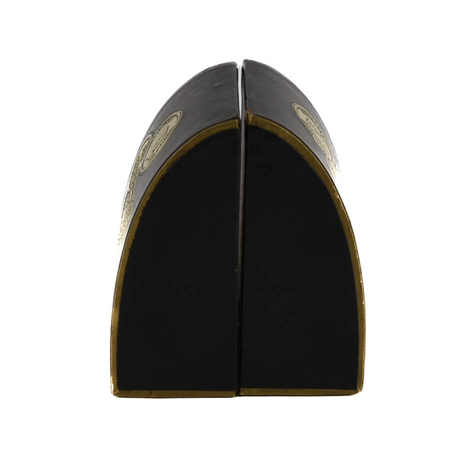 Art Deco Black Leather and Coin Bookends-2