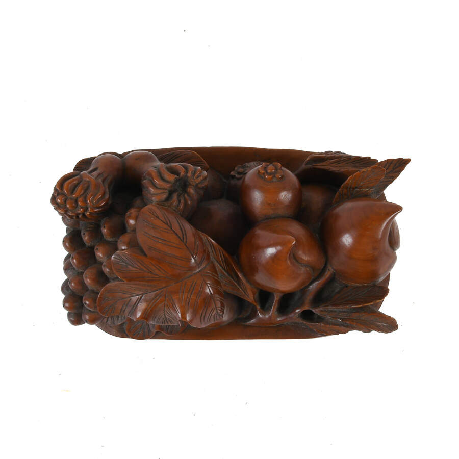 Pair of Hand-Carved Wooden Fruit and Foilage Sculptures-6