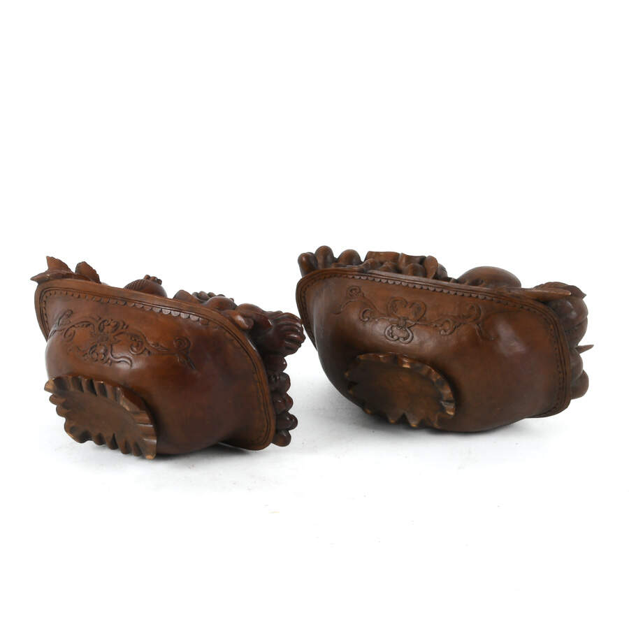 Pair of Hand-Carved Wooden Fruit and Foilage Sculptures-5