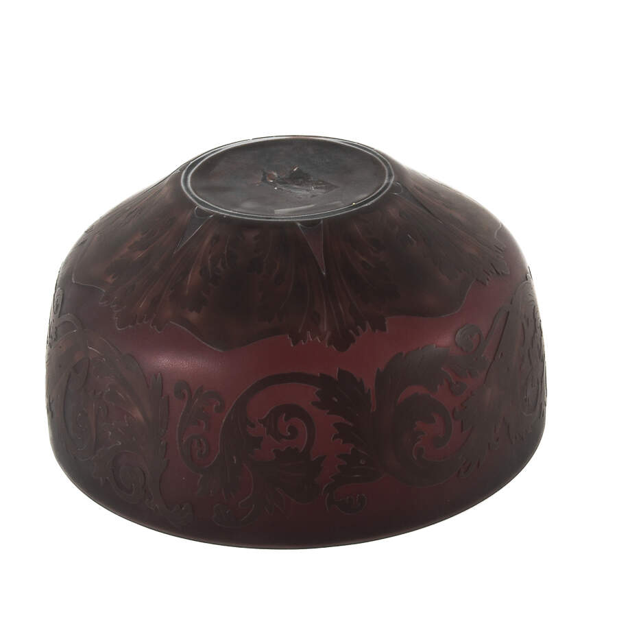 Plum Frosted Exterior and Leaf Scroll Design Bowl-5
