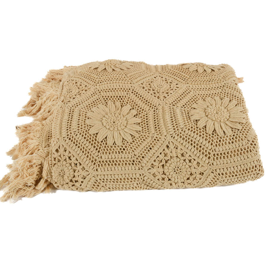 Antique Hand-Crocheted Field of Sunflowers Bedspread-3