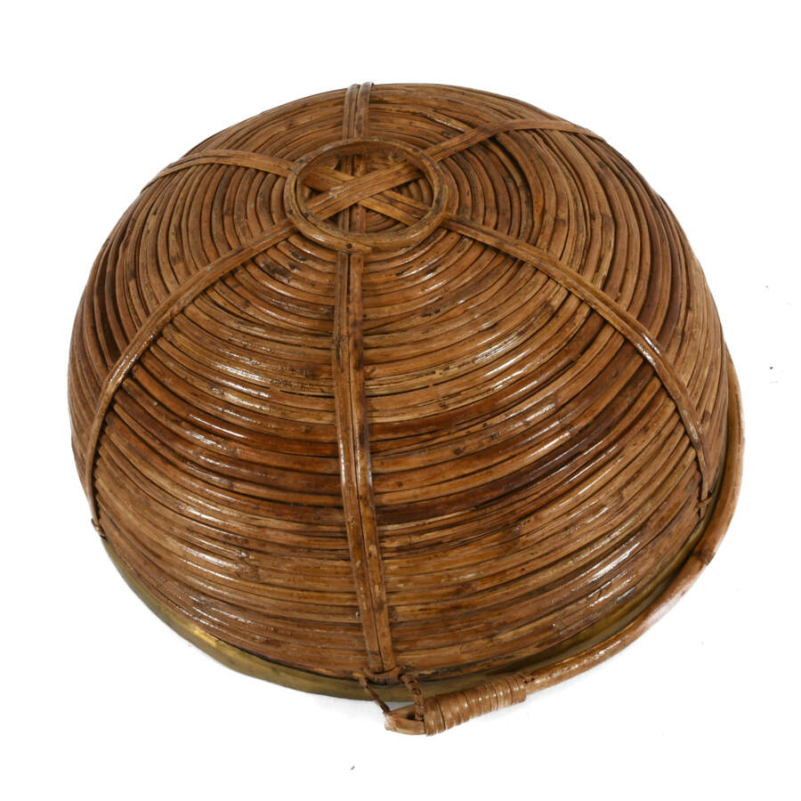 Mid-Century Modern Rattan Brass Trim Basket-6