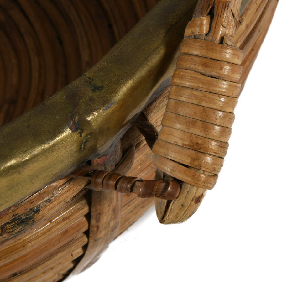 Mid-Century Modern Rattan Brass Trim Basket-4
