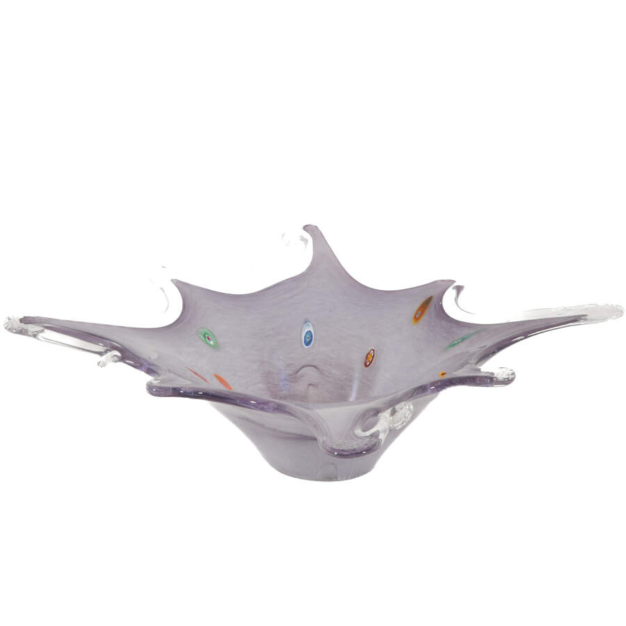 Pale Purple Blown Art Glass Centerpiece with Tri-Color Motifs-3