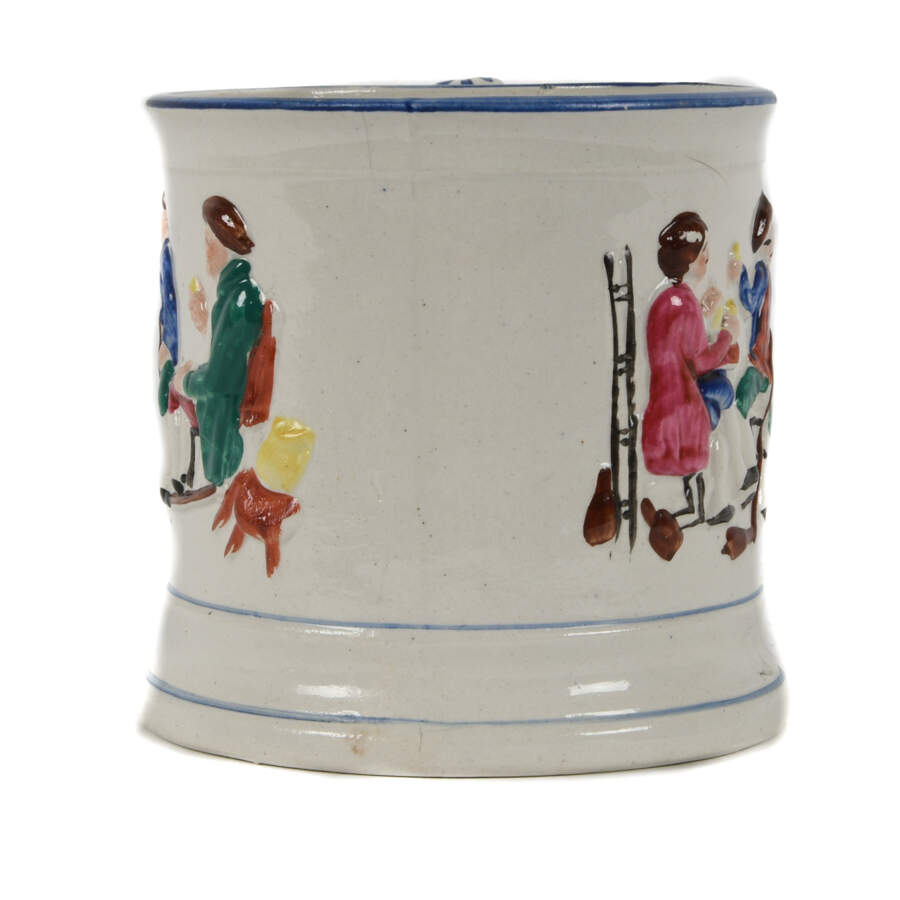 Antique Staffordshire Single-Handle Tavern Scene Surprise Mug-2
