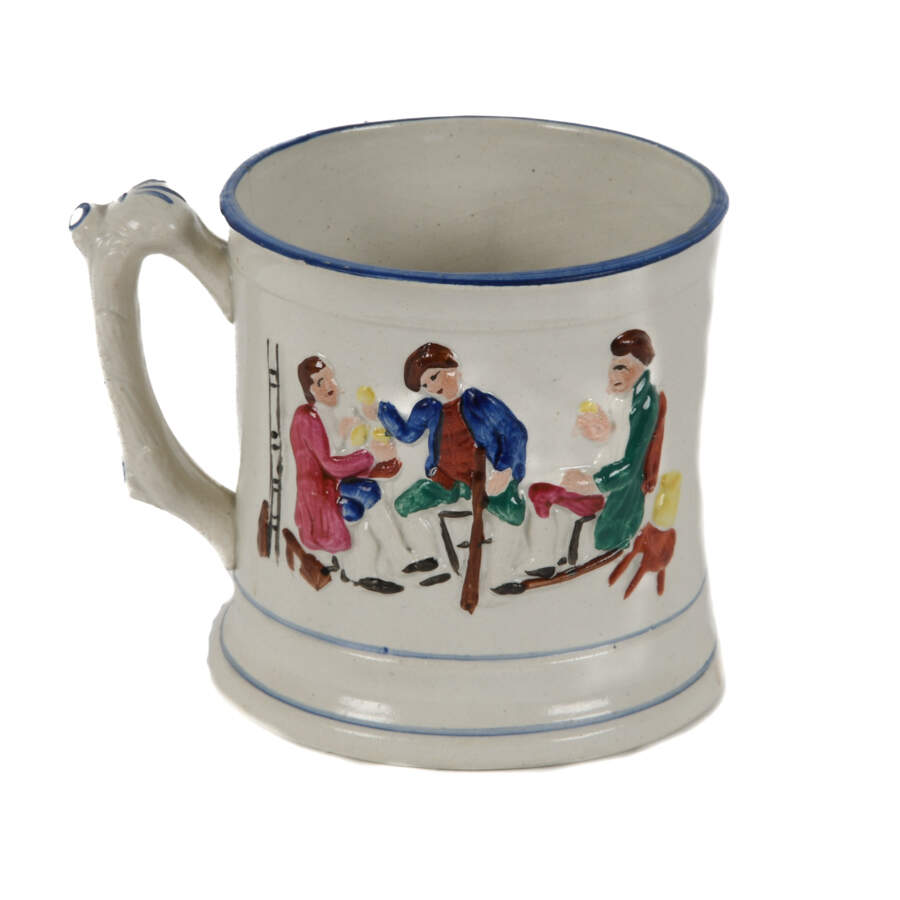 Antique Staffordshire Single-Handle Tavern Scene Surprise Mug-1