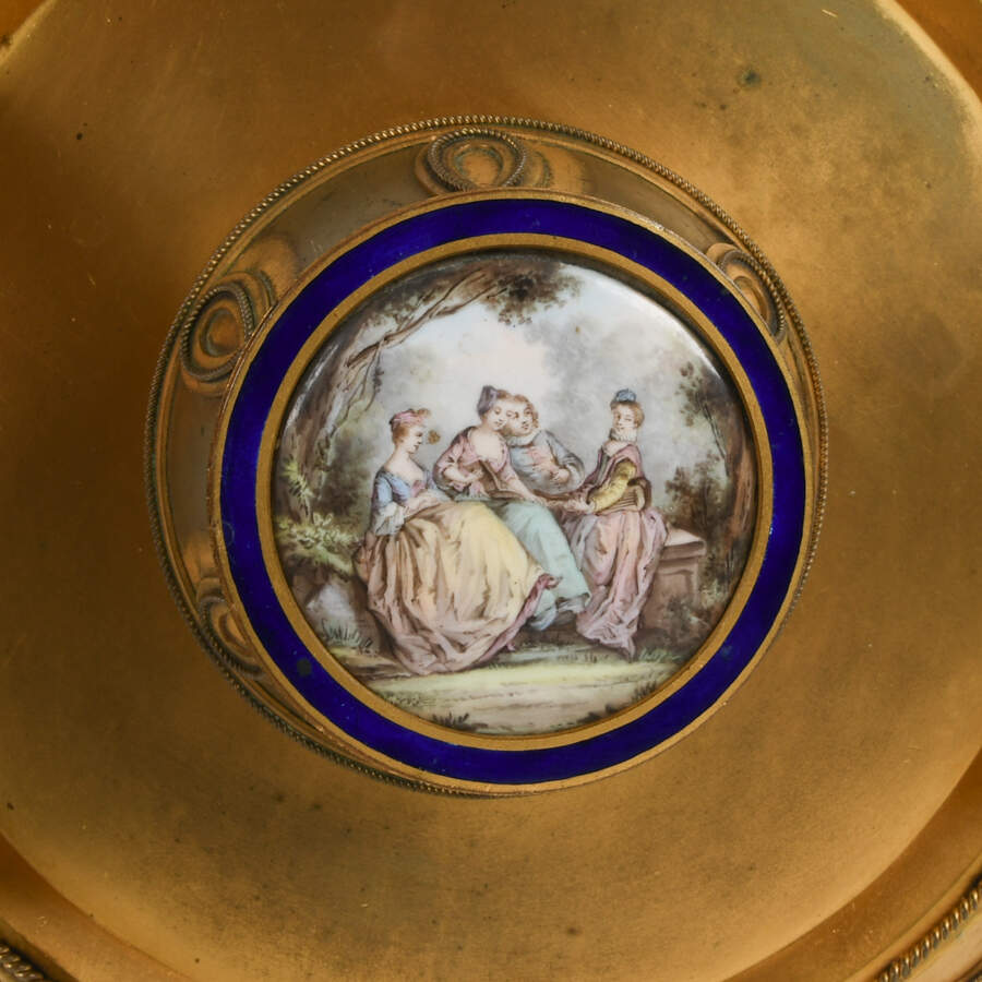 Antique French Gilt Inkwell with Hand-Painted Inset Porcelain Medallion-7