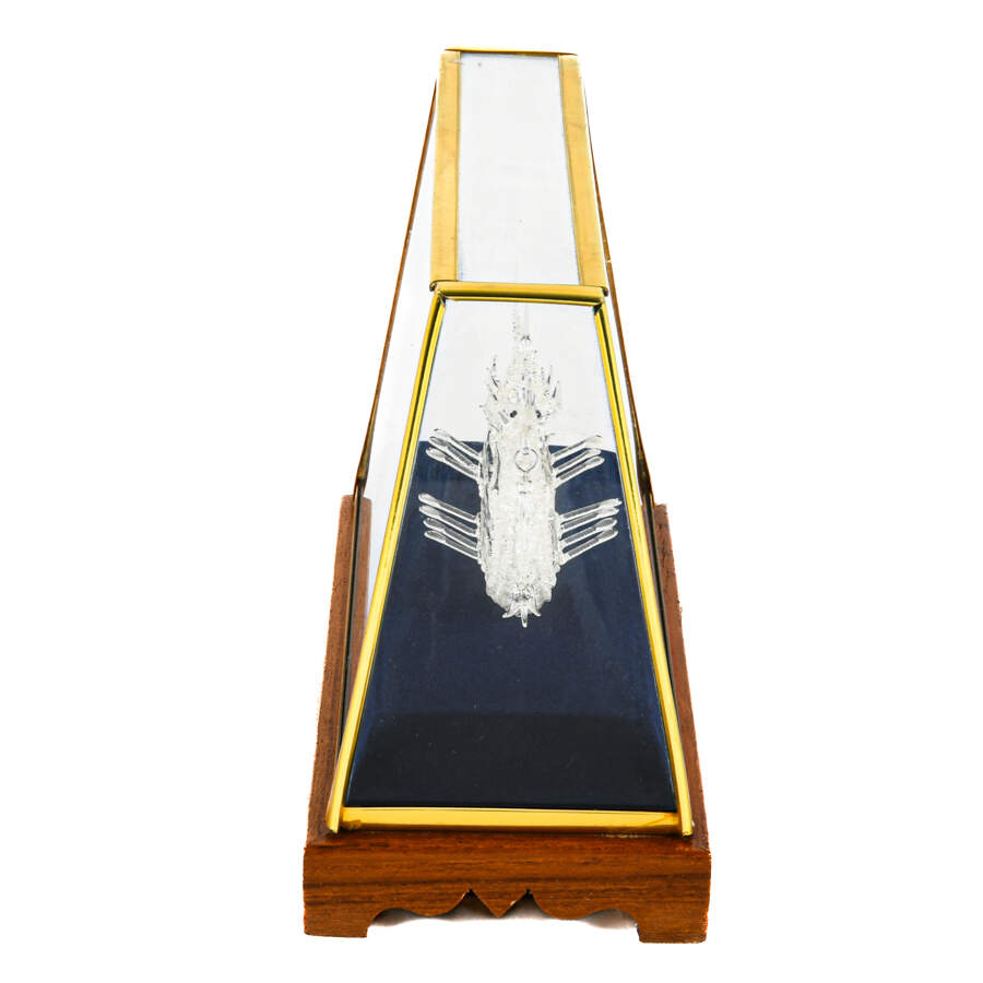 Chinese Spun Glass Royal Dragon Boat in Blue Lined Case-3