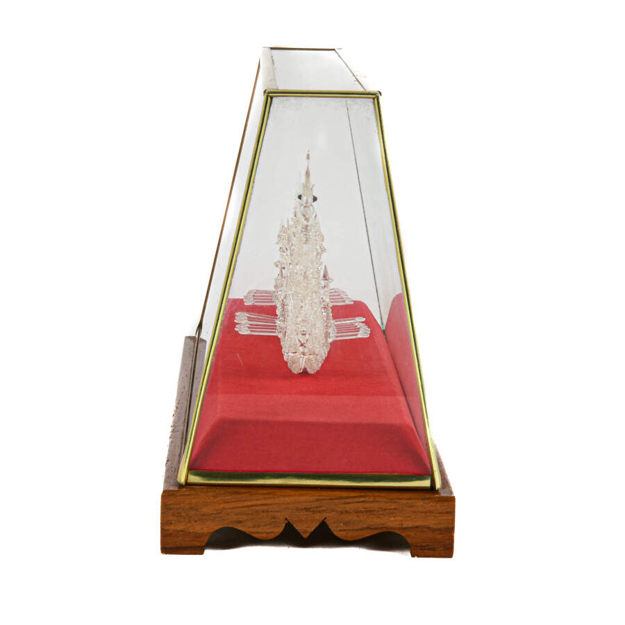 Chinese Spun Glass Royal Dragon Boat in Red Lined Case-4