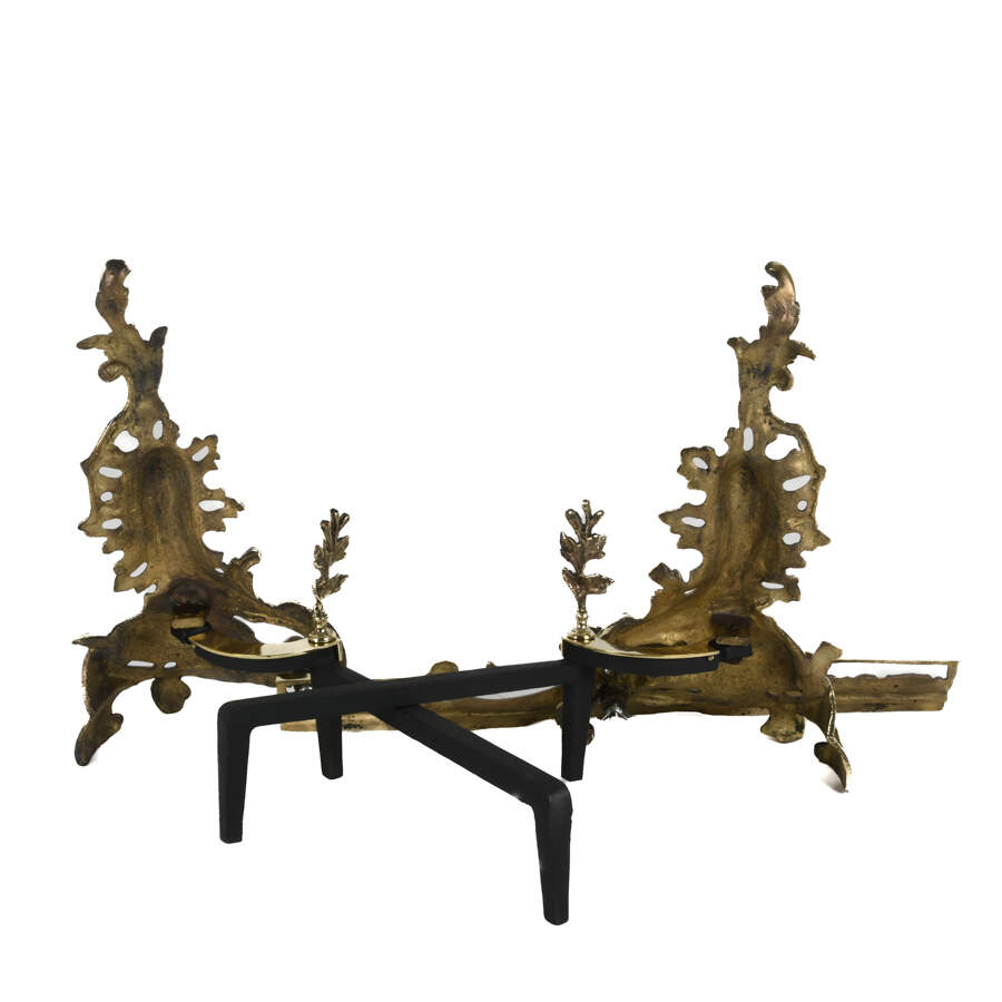 Antique French Pair Brass Classical Footed Andirons-5