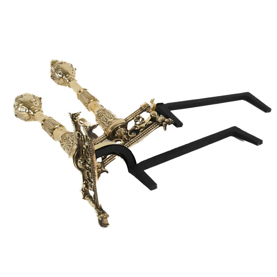 Antique French Pair of Brass Classical Footed Andirons-7
