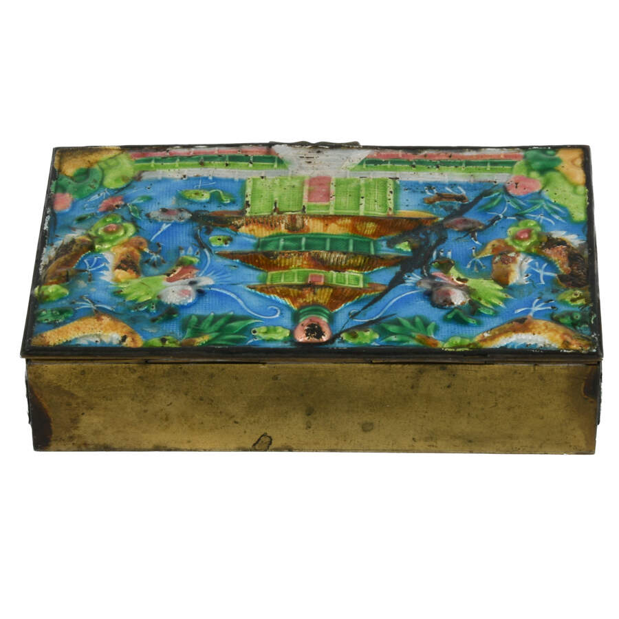 Antique Chinese Architecture Enamel Box-4