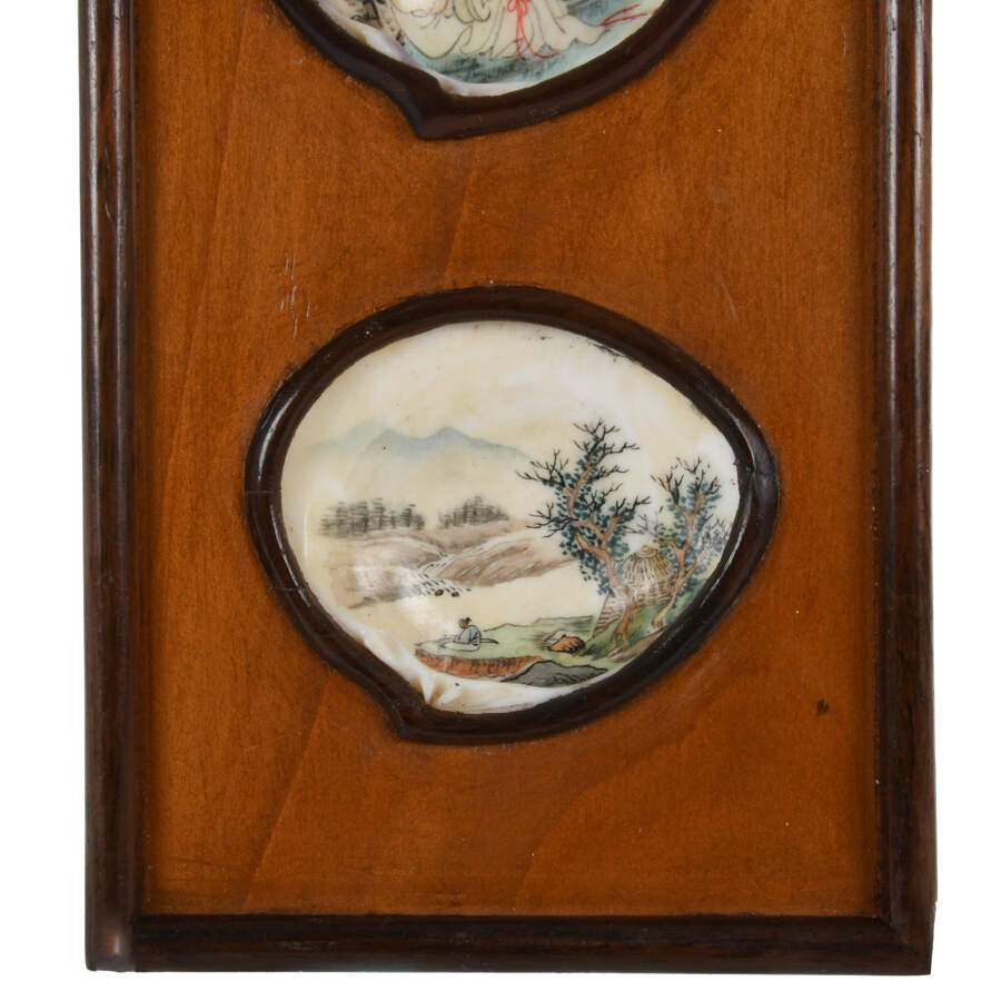Antique Pair Chinese Hand-Painted Clam Shell Wall Panels-6