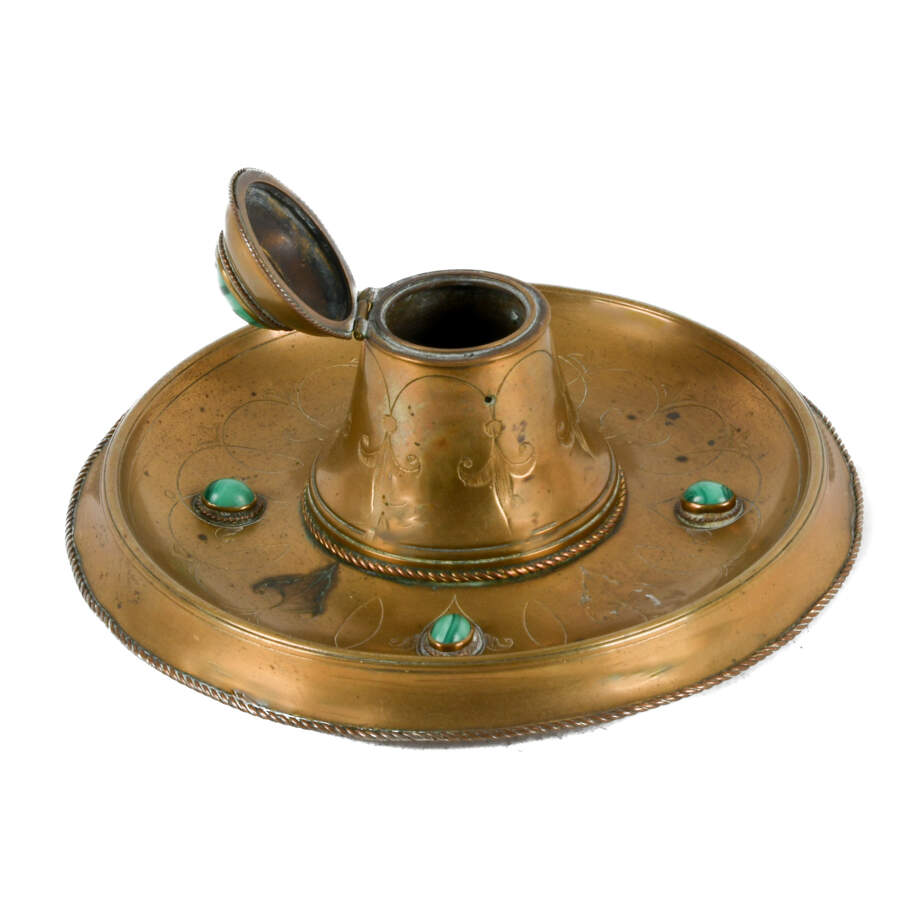 Antique 19th Century Gilt and Malachite Inkwell-3