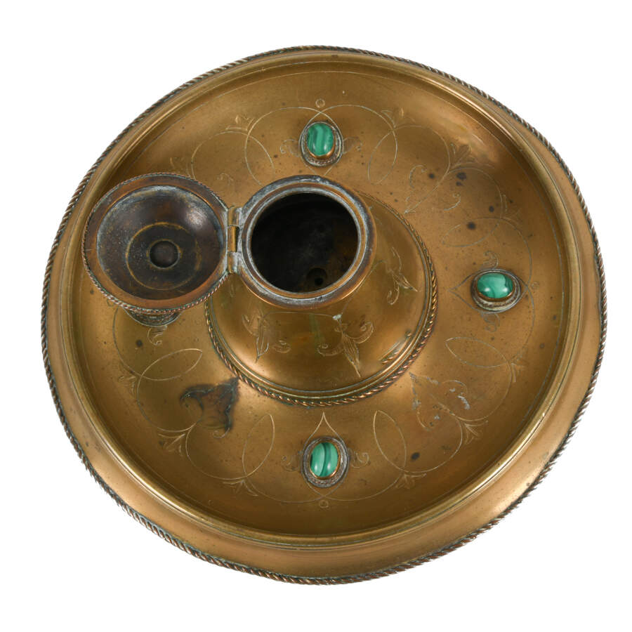 Antique 19th Century Gilt and Malachite Inkwell-2