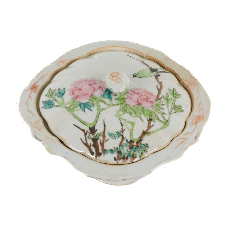 Antique Chinese Polychrome Wildlife Serving Dish-2