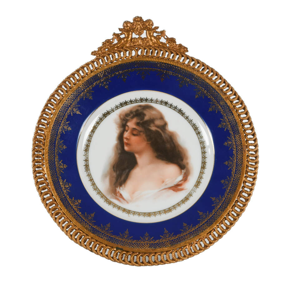 Antique Czech Hand-Painted Portrait Cabinet Plate-4