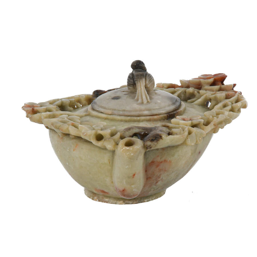 Antique Chinese Carved Soapstone Songbird Teapot-6