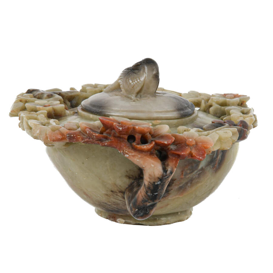 Antique Chinese Carved Soapstone Songbird Teapot-5