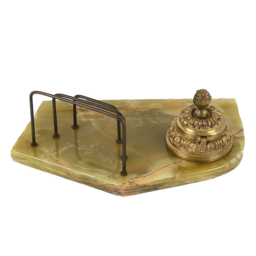 Antique Green Onyx Ink Stand and Letter Caddy-3