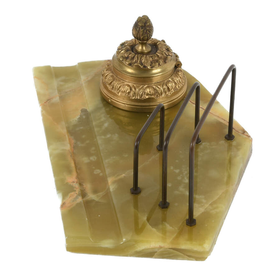 Antique Green Onyx Ink Stand and Letter Caddy-2
